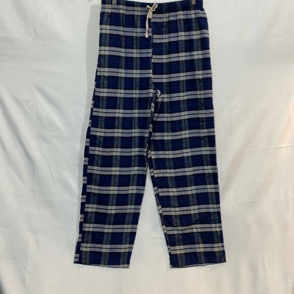 Inteco Lounge Wear Mens Blue Elastic Waist Flat Front Plaid Pajama Pants Size XL
